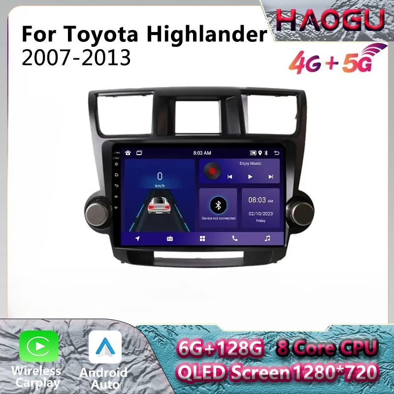 Автомагнитола HAOGU на Android для Toyota Highlander 2007-2013 экран 10 1 дюйма 2.5D навигация GPS