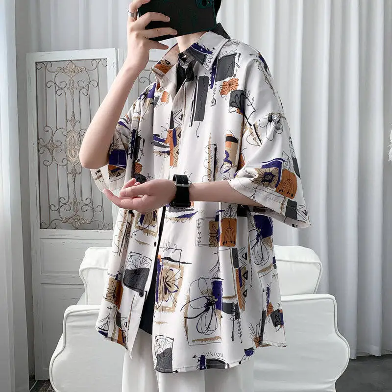 Shirt Men Handsome Korean Fashion Streetwear Flower Print Short Sleeve Button Up Shirt Summer Thin Street Blouses Hawaiian Shirt
Shirt Men Handsome Korean Fashion Streetwear Flower Print Short Sleeve Button Up Shirt Summer Thin Street Blouses Hawaiian Shirt