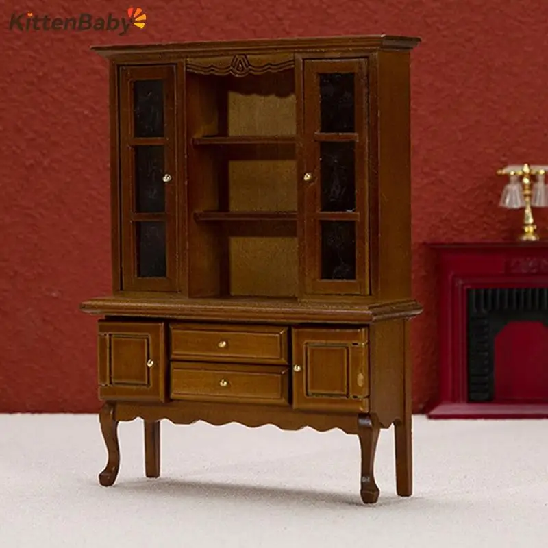 

Миниатюрный деревянный компактный шкаф для спальни, мебель для дома и гостиной в масштабе 1/12, кукольный домик