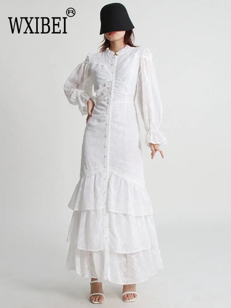 WXIBEI Elegant White Dress For Women V Neck Long Sleeve High Waist Embroidery Layered Ruffle Hem Midi Dresses Female Style FC106
WXIBEI Elegant White Dress For Women V Neck Long Sleeve High Waist Embroidery Layered Ruffle Hem Midi Dresses Female Style FC106