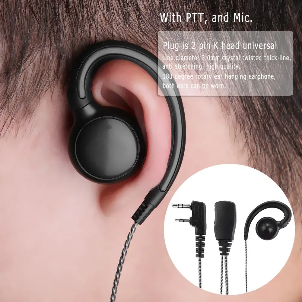 

180 Degree Swivel Earhook Earpiece Headset with Mic PTT for Kenwood Baofeng Big ear hanging crystal twisted earphone