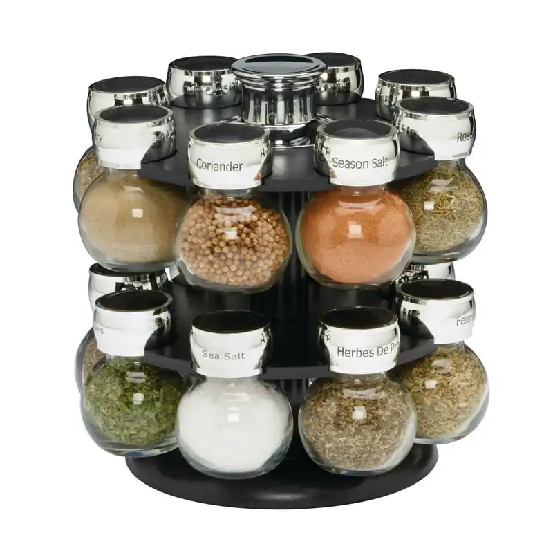 

Revolving Tower with Free Spice Refills for 5 Years, 16-Jar, Black Squeeze bottle 소스 용기 Kitchen gadgets Continuous spray