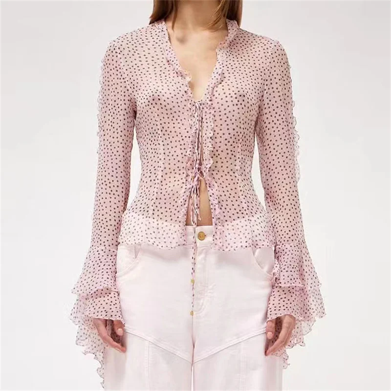 Elegant And Youth Woman Blouses Summer 2023 New Women's Shirt With Ruffle Decoration Sexy Perspective Real Silk Long Sleeve Top
Elegant And Youth Woman Blouses Summer 2023 New Women's Shirt With Ruffle Decoration Sexy Perspective Real Silk Long Sleeve Top