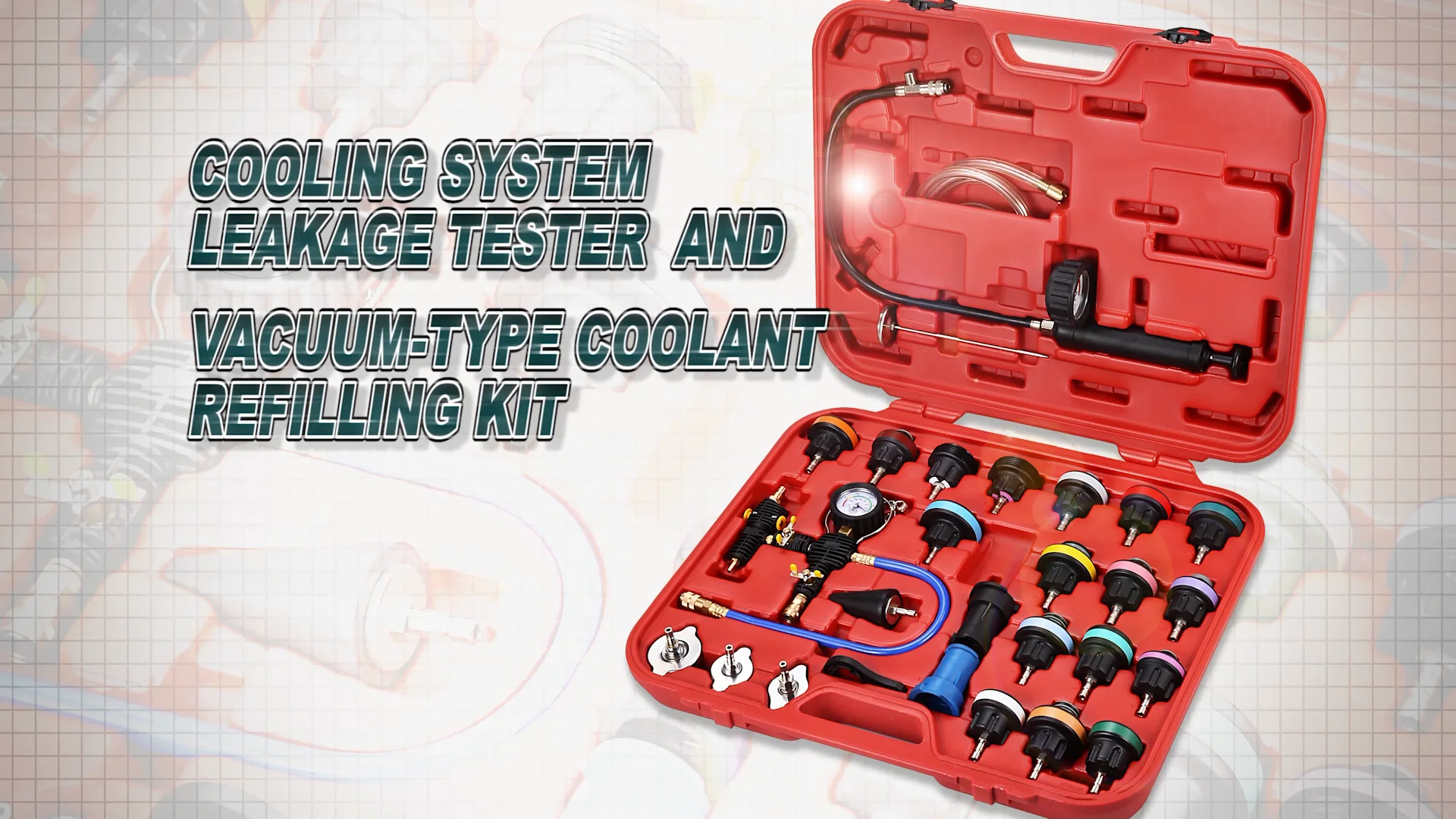 31pcs automotive radiator pressure tester kit car water tank leak detector cooling system
31pcs automotive radiator pressure tester kit car water tank leak detector cooling system