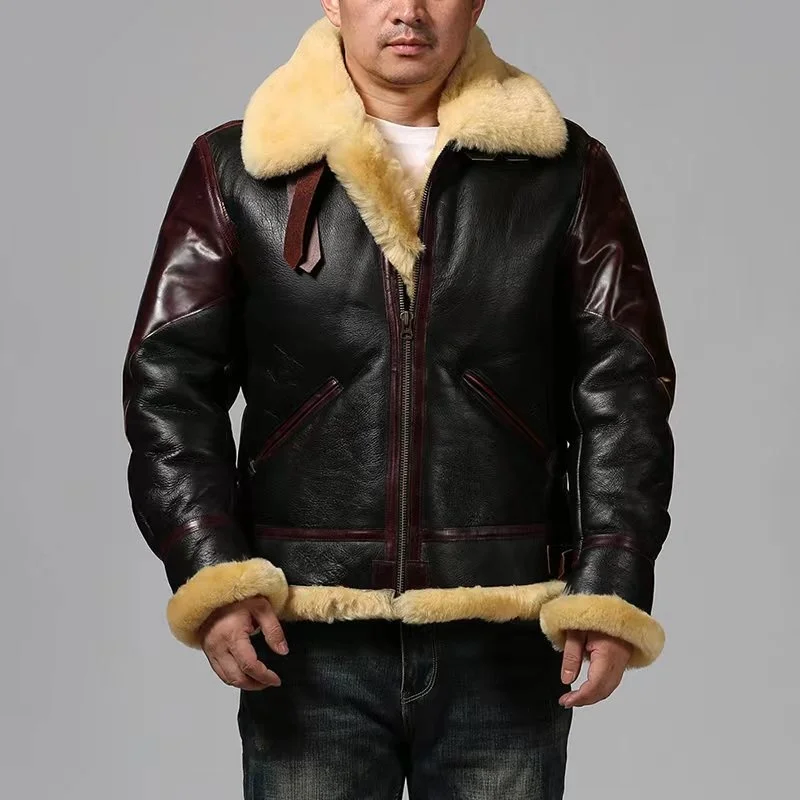 Outerwear Winter Bomber Men's B3 Aviator Fur Extra Thick Warm Black Casual Lapel Military Genuine Leather Jacket 
Outerwear Winter Bomber Men's B3 Aviator Fur Extra Thick Warm Black Casual Lapel Military Genuine Leather Jacket