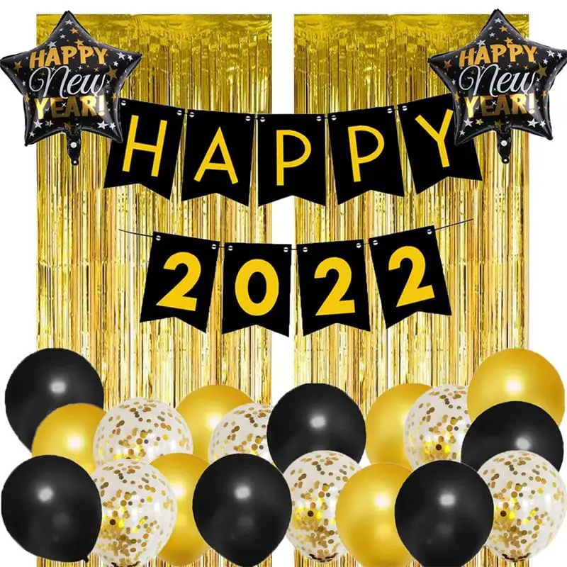 SURSURPIRSE 2022 Happy New Year Theme Black Gold Latex Confetti Star Foil Balloon Foil Rain Curtain Set for Home Decoration
SURSURPIRSE 2022 Happy New Year Theme Black Gold Latex Confetti Star Foil Balloon Foil Rain Curtain Set for Home Decoration