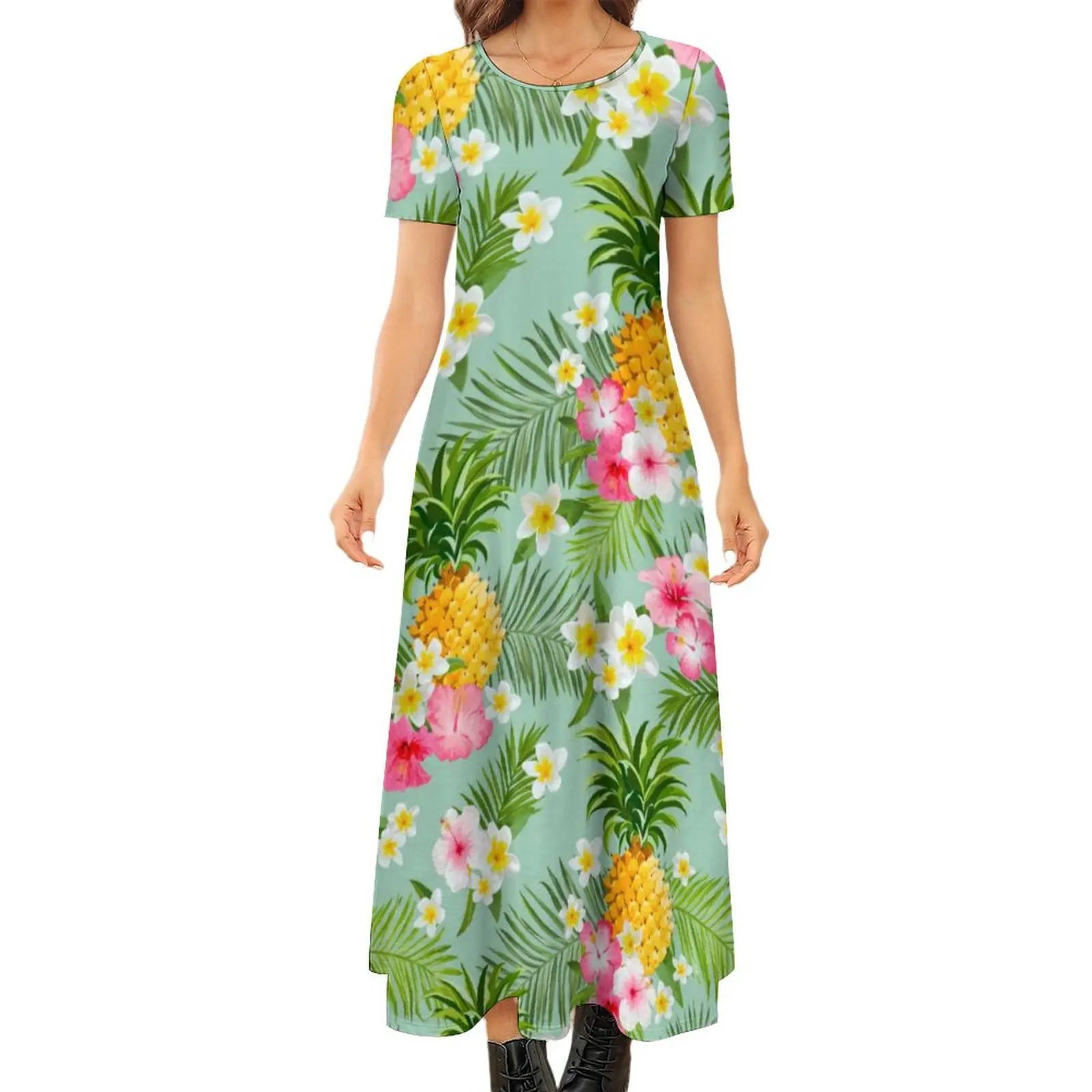 

Tropical Flower Print Dress Elegant Pineapple Elegant Maxi Dress Korean Fashion Bohemia Long Dresses Women Big Size Vestidos