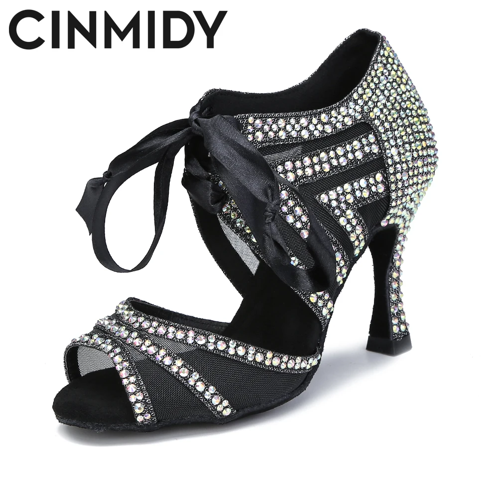 

CINMIDY Ballroom Dance Shoes With Rhinestone Salsa Tango Shoes For Dancing High Heels Dance Shoes Latin Woman Indoor Sandals