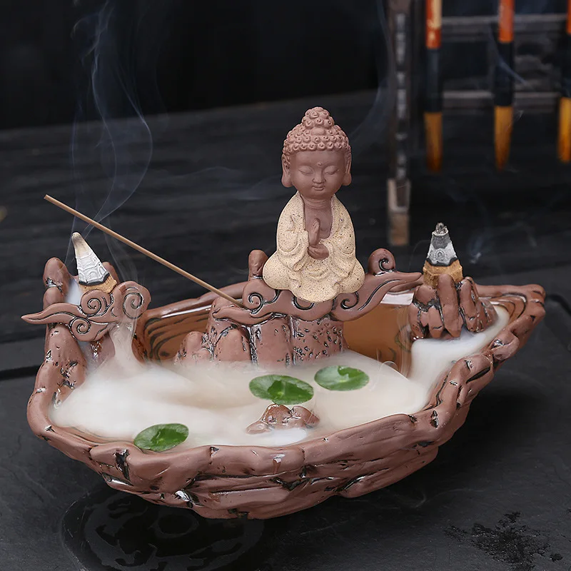 

Fisherman Fishing Buddha Buddhist Burner Backflow Incense Burner With 10Pcs Cones Incense Stick Censer Holder Use In Home Office