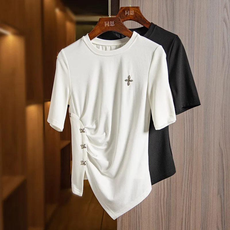 Fashion Pleated Slim Fit T-shirt for Women 2023 Summer New Irregular and Unique Versatile Slim Split Short Sleeve Tops Clothing
Fashion Pleated Slim Fit T-shirt for Women 2023 Summer New Irregular and Unique Versatile Slim Split Short Sleeve Tops Clothing