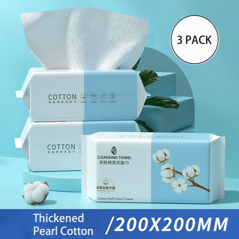 

3Bags Soft Thick Disposable Towel Facial Cleansing Cotton Tissue Wet Dry Wipes Makeup Remover Towel for Skincare 300PCS
