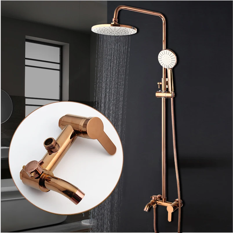 Rose Gold Finish Bathroom Shower Faucet Set Rain Shower Head Bath Shower Mixer With Hand Shower System Set Fashion Ceramic Valve
Rose Gold Finish Bathroom Shower Faucet Set Rain Shower Head Bath Shower Mixer With Hand Shower System Set Fashion Ceramic Valve