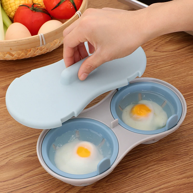 

Microwave Double Egg Poacher Maker 2 Grids Steamed Egg Tray Draining Eggs Boiler Cooking Mold Kitchen Breakfast Tool