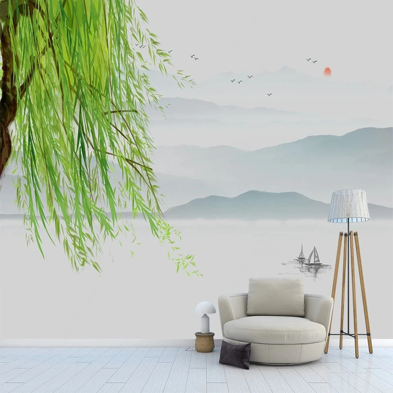 

Роскошные Настенные 3D-обои в китайском стиле с абстрактными чернилами, пейзаж, горы, море, для спальни, гостиной, телевизора, дивана, Настенная Роспись по индивидуальному размеру