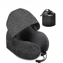 U-shaped Storage Portable Memory Cotton Hooded Multifunctional Neck Pillow Neck Cushion Airplane Nap Travel Sleep