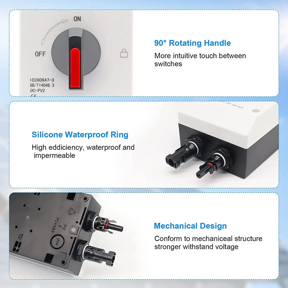 DC Isolator Switch PV Circuit Breaker 32A 1000V Waterproof DC Isolator Switch Terminals Disconnect Switch Rear Installation
DC Isolator Switch PV Circuit Breaker 32A 1000V Waterproof DC Isolator Switch Terminals Disconnect Switch Rear Installation