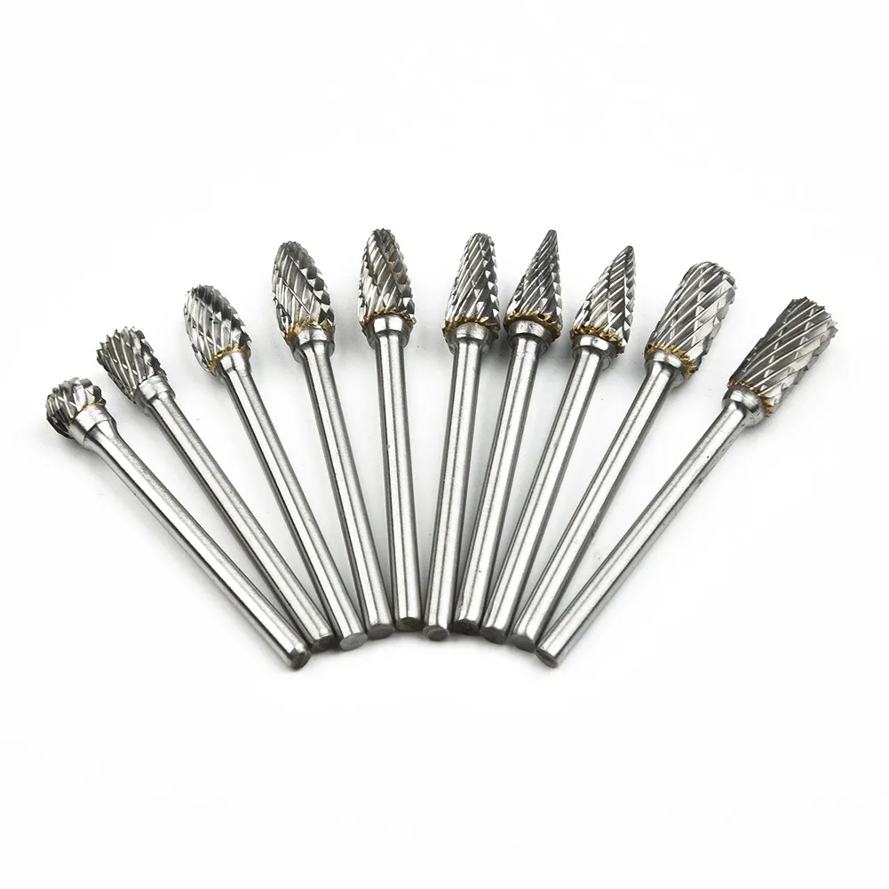 

1/4'' Tungsten Carbide Rotary Drill Bit 10Pcs Burr Die Grinder Compatible Smaller Rotating Tools Double Cut Kit