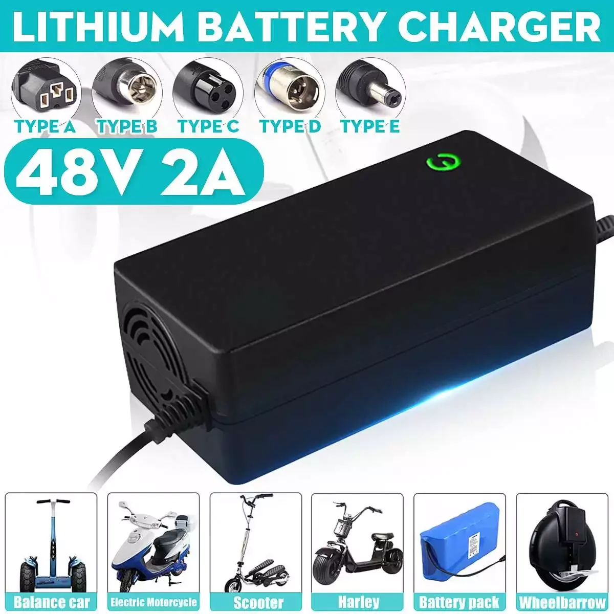 48V 2A Electric Bike Lithium Battery Charger for 100V-240V Electric Scooter Charger Hoverboard Balance Wheel Charger Equipment
48V 2A Electric Bike Lithium Battery Charger for 100V-240V Electric Scooter Charger Hoverboard Balance Wheel Charger Equipment