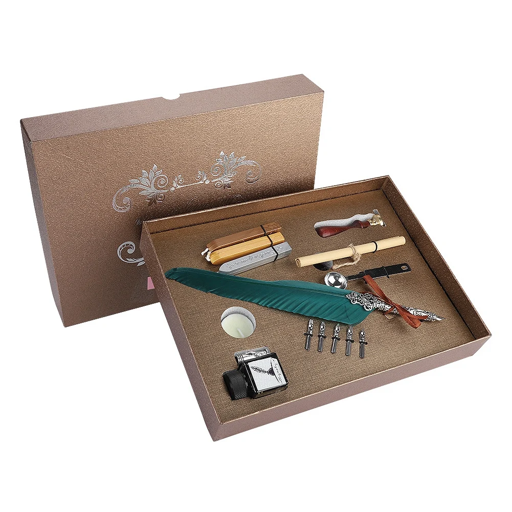 Retro Quill Feather Writing Pen Gift Box with Empty Ink Bottle Quill Set for Teacher Green Quill Set Quill Set Quill Set Quill
Retro Quill Feather Writing Pen Gift Box with Empty Ink Bottle Quill Set for Teacher Green Quill Set Quill Set Quill Set Quill
