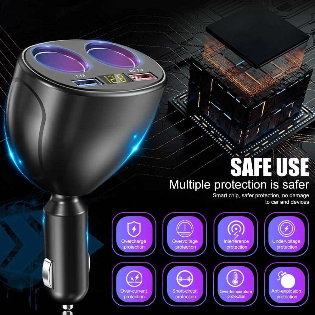 Car Charger 4 In 1 with Dual USB Output 3.1A Fast Charging Dual Cigarette Lighter Voltmeter Car Charger Adapter for iPhone XR XS
Car Charger 4 In 1 with Dual USB Output 3.1A Fast Charging Dual Cigarette Lighter Voltmeter Car Charger Adapter for iPhone XR XS