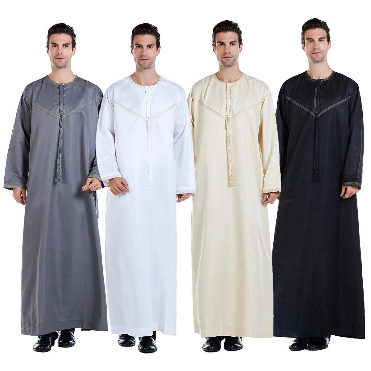 

Thawb Maxi Muslim Dubai Long Abaya Middle East Men Eid Ramadan Thobe Long Sleeves Saudi Arabian Islamic Solid Robe Kaftan Dress