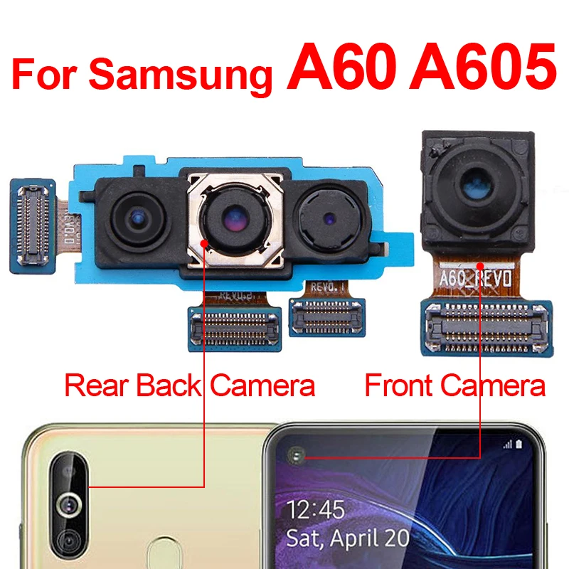 

Оригинальная передняя и задняя камера A60 A605 для Samsung Galaxy A60, A605, модуль основной фронтальной камеры, гибкий кабель для замены