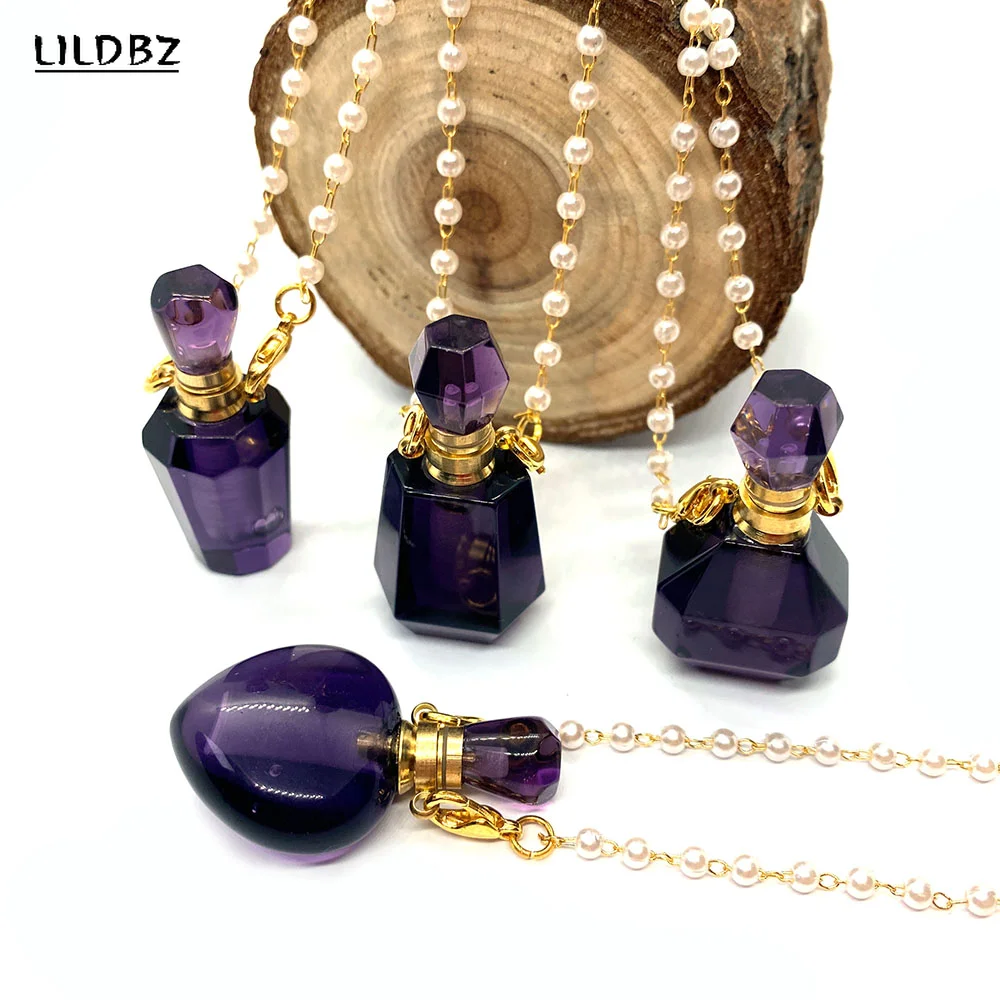 Wholesale Natural Stone Amethyst Perfume Bottle Necklace Charm Lady Aromatherapy Bottle Pendant Handmade DIY Necklace Accessorie
Wholesale Natural Stone Amethyst Perfume Bottle Necklace Charm Lady Aromatherapy Bottle Pendant Handmade DIY Necklace Accessorie