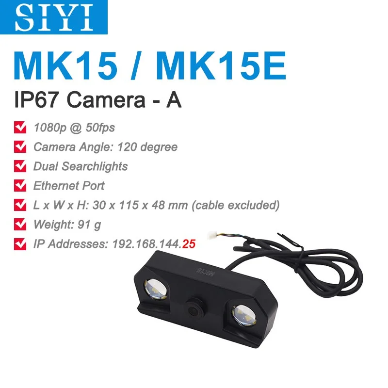 

SIYI MK15 IP67 Camera Waterproof FPV Camera 720 30fps Fixed Focus Ethernet Port IP Camera with Dual Searchlights