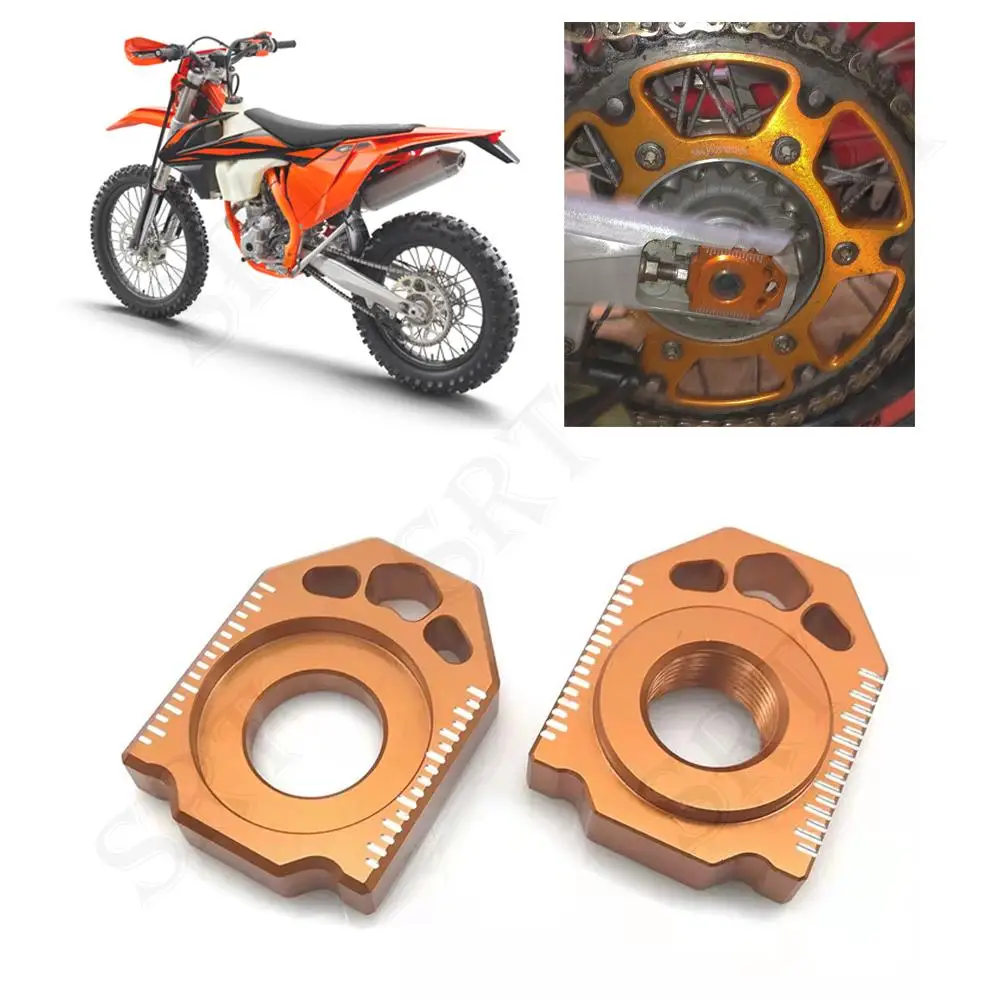 

Motocross Rear Axle Spindle Chain Adjuster Blocks Fits for KTM EXC EXCF XCW XCF-W 2000-2021 SX SXF XC XCF 125-530 2000-2012