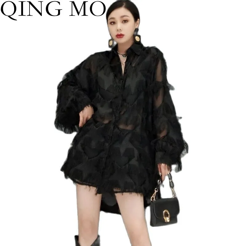 Женская шифоновая блузка с длинным рукавом QING MO, черная Однотонная рубашка с перьями, весна 2022
Женская шифоновая блузка с длинным рукавом QING MO, черная Однотонная рубашка с перьями, весна 2022