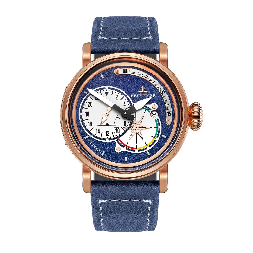Reef Tiger Men Luxury Watch, Pilot Mens Automatic Watch Military Waterproof Mechanical Wristwatch Sapphire Mirror Leather Strap
Reef Tiger Men Luxury Watch, Pilot Mens Automatic Watch Military Waterproof Mechanical Wristwatch Sapphire Mirror Leather Strap