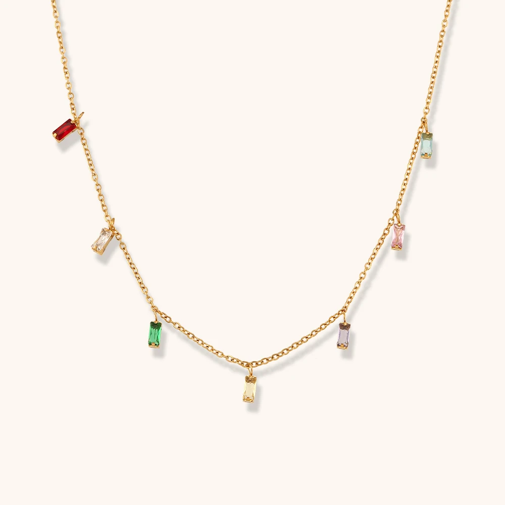 Stainless Steel Bohemian Colorful Rectangle Zircon Pendant Clavicle Necklace for Women 18K Gold Plated Tassel Bracelets Jewelry
Stainless Steel Bohemian Colorful Rectangle Zircon Pendant Clavicle Necklace for Women 18K Gold Plated Tassel Bracelets Jewelry