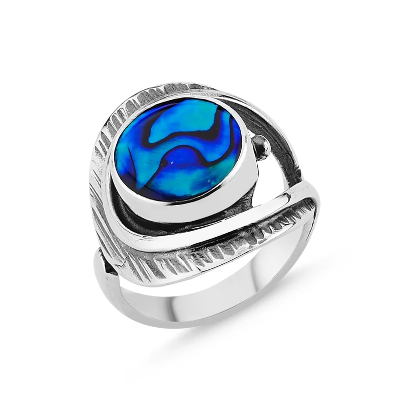 Silver 925 Sterling Abalon Stone Handwork Ring 
Silver 925 Sterling Abalon Stone Handwork Ring