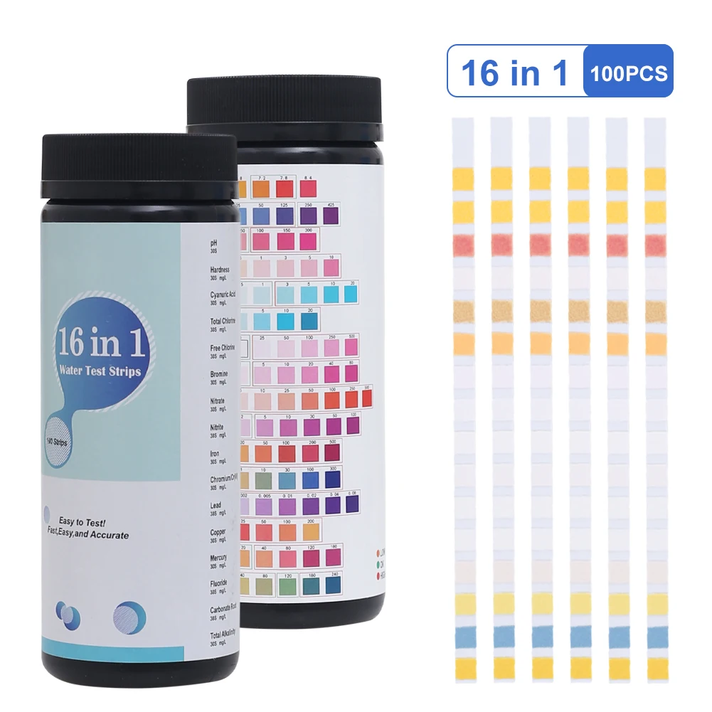 100PC 14/15/16-in-1 Drinking Water Test Strip PH Bromine Nitrate Water Quality Test For Aquarium Fish Tank Pool Water Test Strip
100PC 14/15/16-in-1 Drinking Water Test Strip PH Bromine Nitrate Water Quality Test For Aquarium Fish Tank Pool Water Test Strip