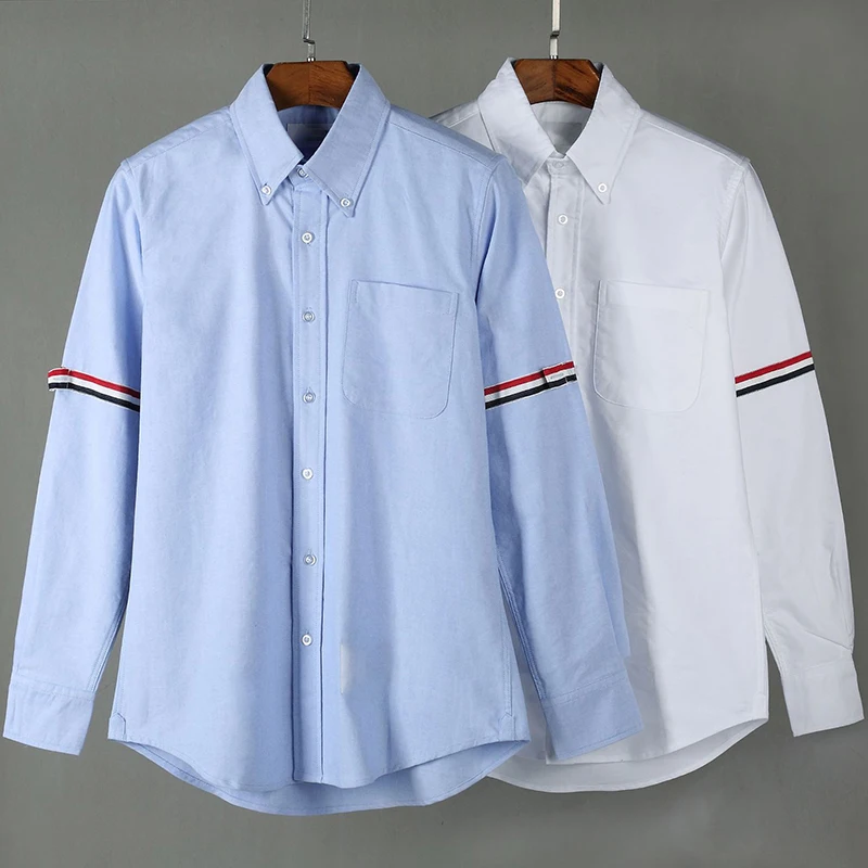 

Рубашка TB THOM Мужская классическая, сорочка из ткани Оксфорд, с двойным рукавом, в полоску, модная брендовая Повседневная Блузка