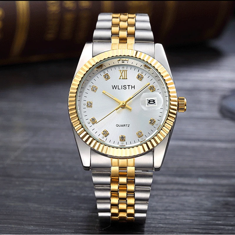 

Wlisth Luxury Gold Watch Lady Men Lover Full Stainless Steel Quartz Waterproof Male Wristwatches For Man Analog Auto Date Clock