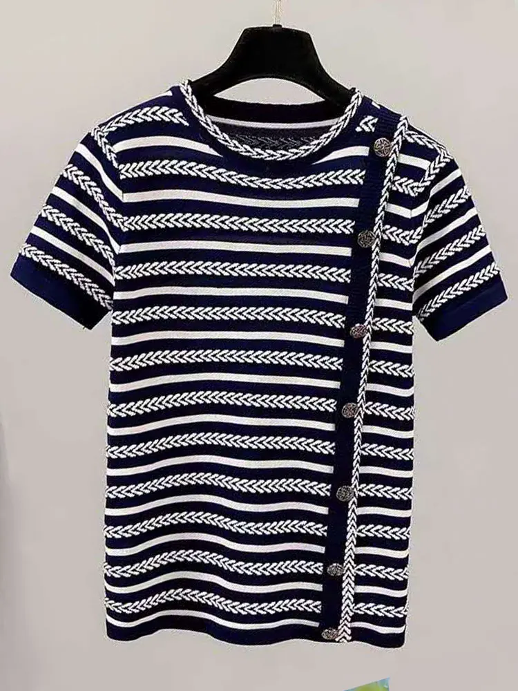 Summer New Black Striped Knitted Women T Shirt Short Sleeve Tops Tshirts Slim O-neck Casual T-shirt Korean Fashion Tees T-shirt 
Summer New Black Striped Knitted Women T Shirt Short Sleeve Tops Tshirts Slim O-neck Casual T-shirt Korean Fashion Tees T-shirt