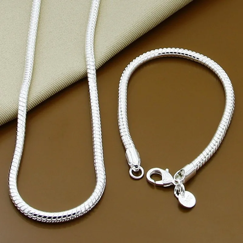 925 Stamp Silver Color Bracelets necklace Jewelry sets for men women 16/18/20/22/24 inches 3MM Snake chain Fashion Party Gifts
925 Stamp Silver Color Bracelets necklace Jewelry sets for men women 16/18/20/22/24 inches 3MM Snake chain Fashion Party Gifts