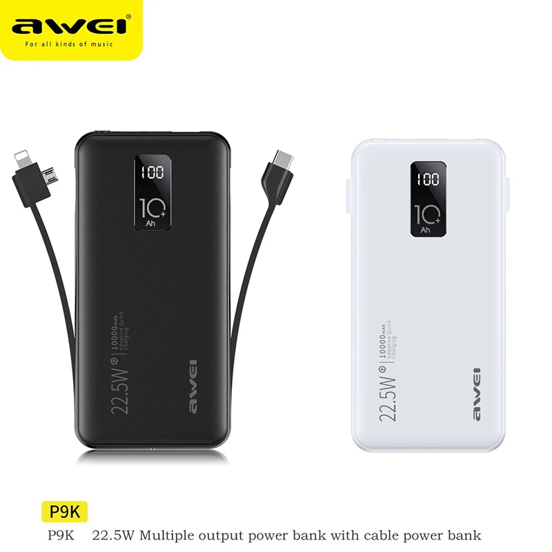 Awei P9K Power Bank 10000mAh with 22.5W 3.7V Type-C Charging Powerbank Portable Battery Charger For Smartphone Laptop Tablet
Awei P9K Power Bank 10000mAh with 22.5W 3.7V Type-C Charging Powerbank Portable Battery Charger For Smartphone Laptop Tablet