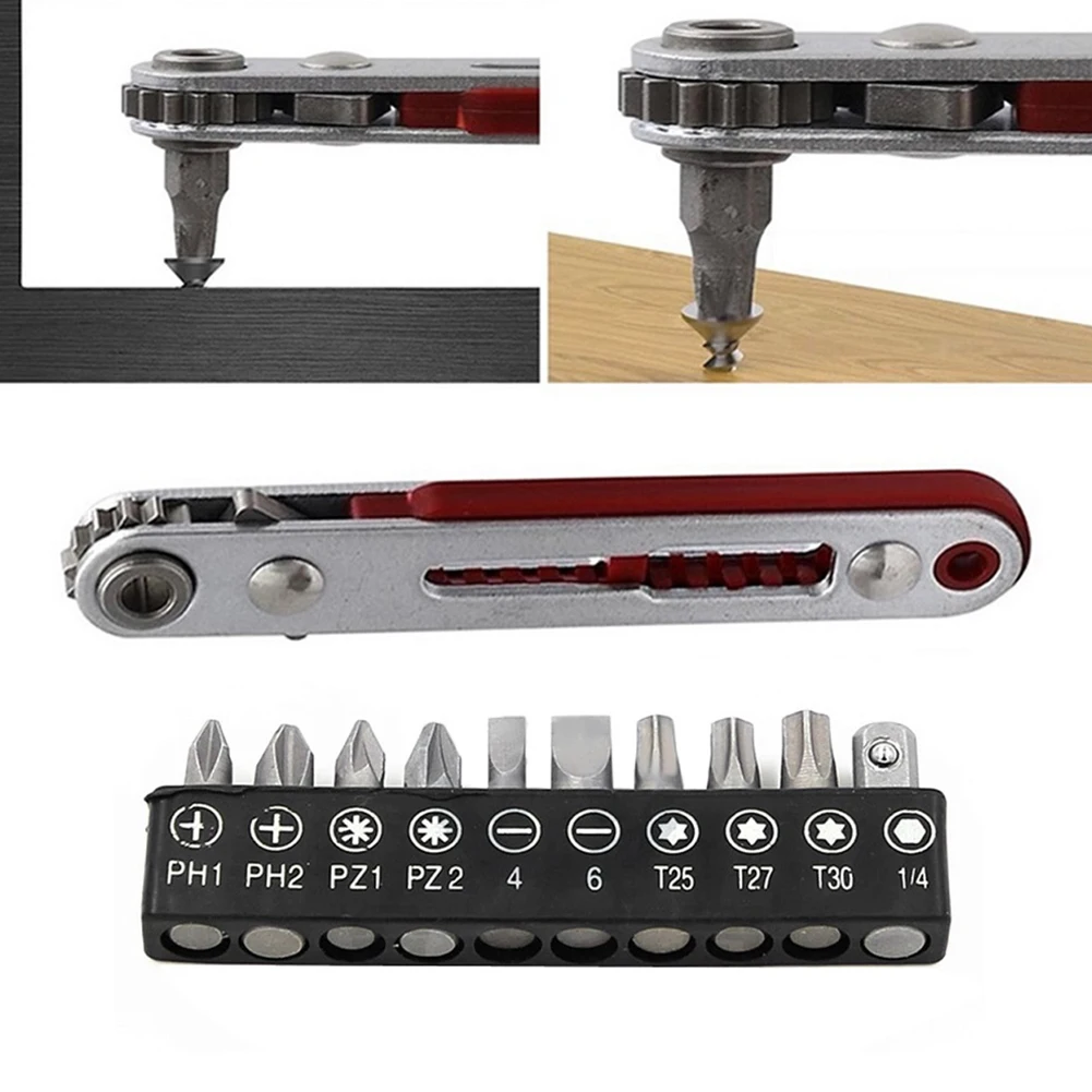 1Pc Flat Head Ratchet Wrench With 10 Pcs Screwdriver Bit 90 Degree Offset Screwdriver Handle With Bit Set Professional Hand Tool
1Pc Flat Head Ratchet Wrench With 10 Pcs Screwdriver Bit 90 Degree Offset Screwdriver Handle With Bit Set Professional Hand Tool