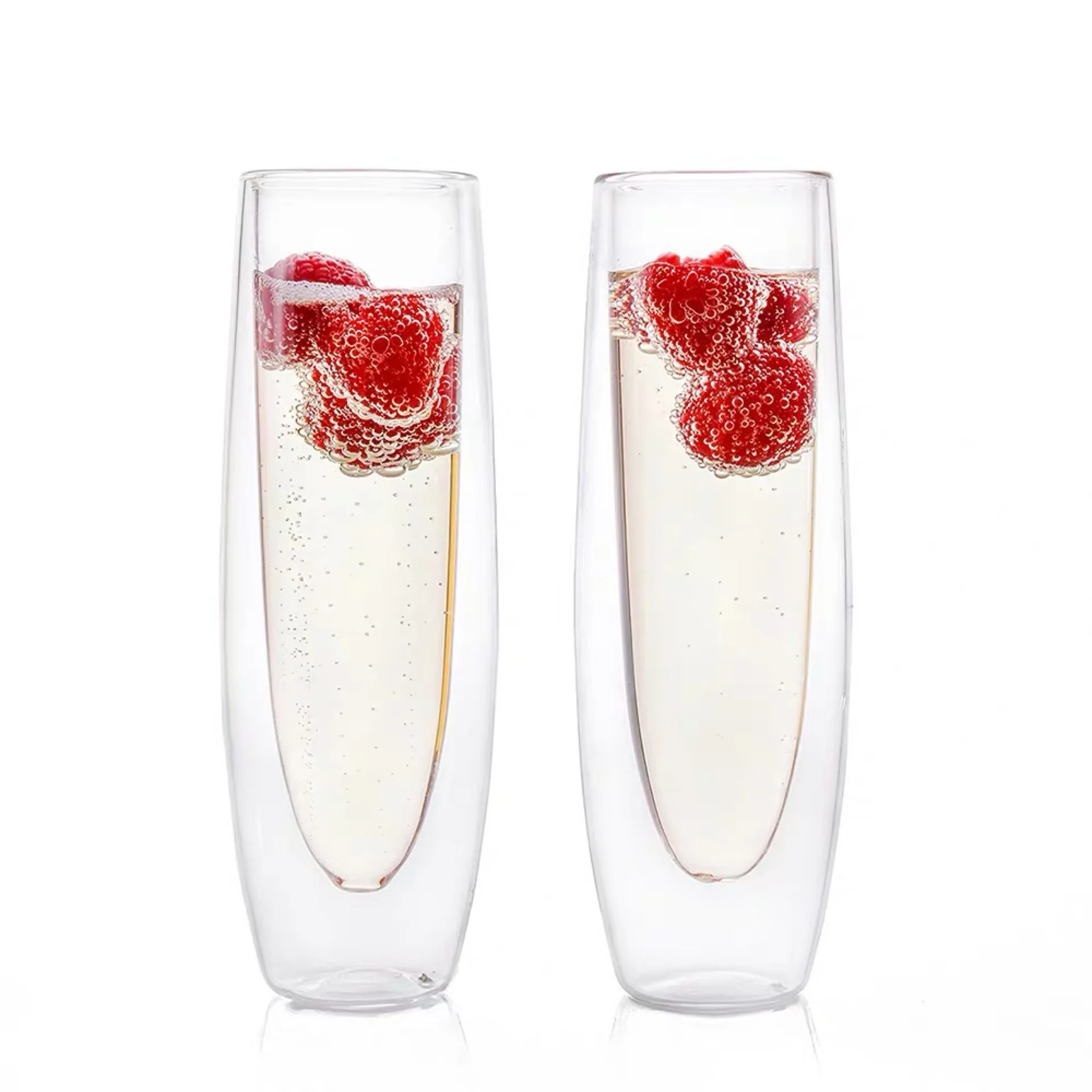 

Набор стеклянных стаканов для шампанского с двойными стенками, устойчивые к нагреванию, без шампанского, прозрачные бокалы с блестящим вином для свадьбы, 1 шт.