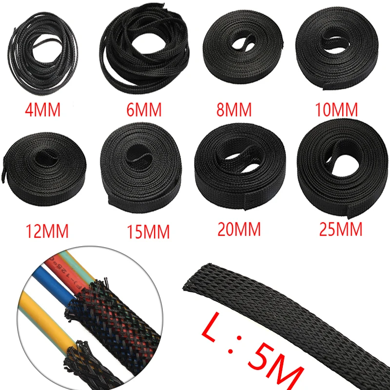 5M 4/6/8/10/12/15/20/25/30mm Black Insulation Braided Sleeving PET Expandable Cable Sleeve Wire Gland Protection Cables Sleeve 
5M 4/6/8/10/12/15/20/25/30mm Black Insulation Braided Sleeving PET Expandable Cable Sleeve Wire Gland Protection Cables Sleeve