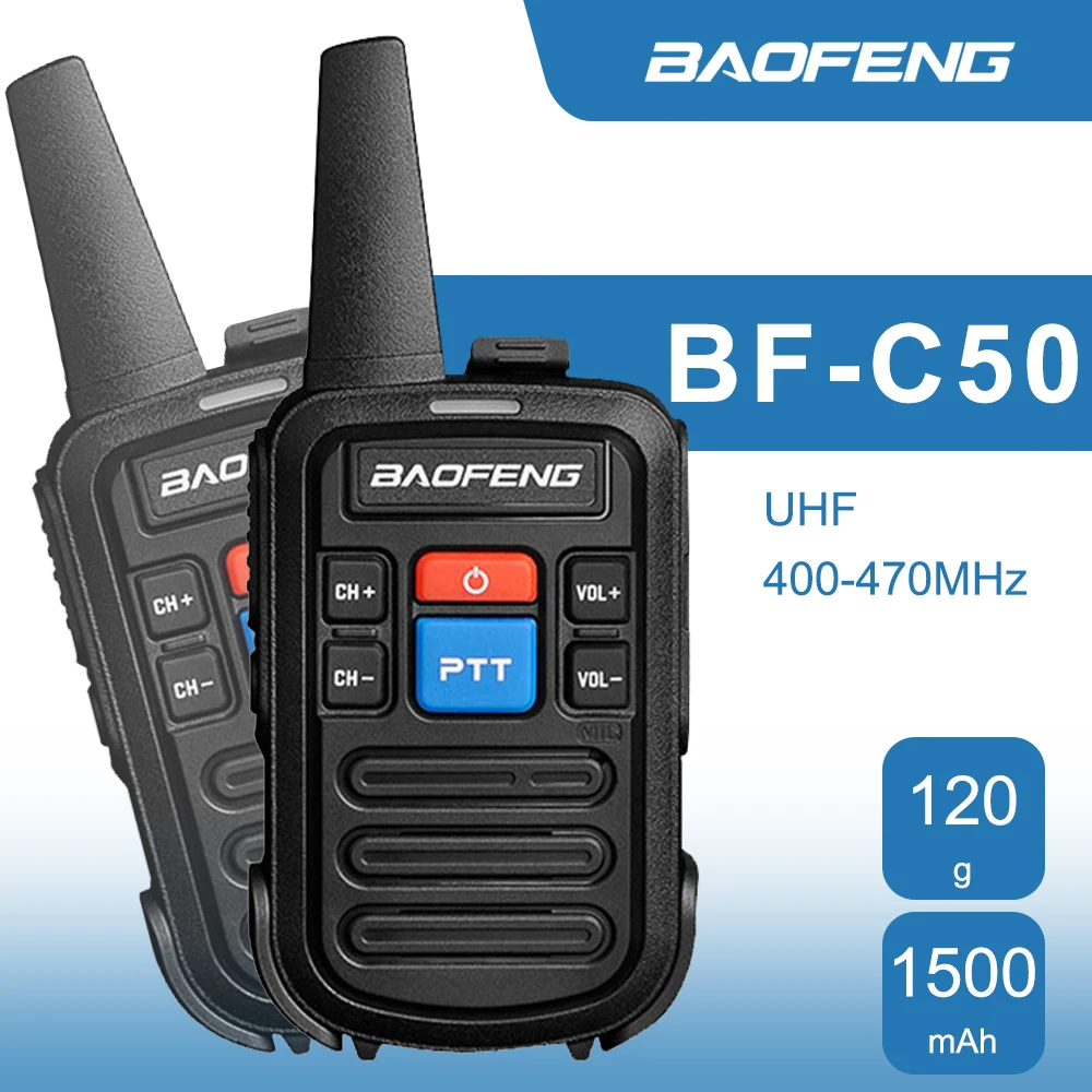 

Baofeng Mini Walkie Talkie UHF 400-470MHz Handheld Radios BF-C50 16 Channel Long Range 5W Two Way Radio with USB Charger Kids