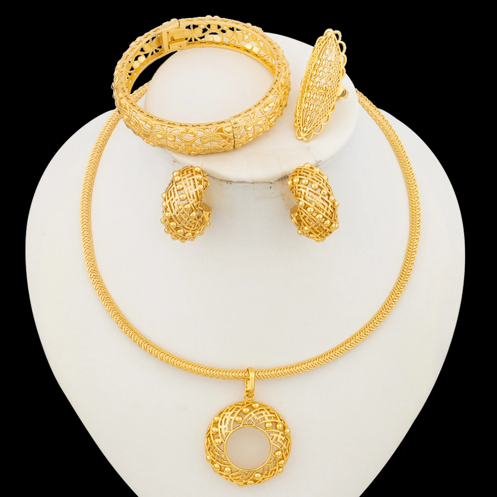 Italian Gold Plated Jewelry Set for Ladies Pendant and Earrings Necklace 2Pcs Set for Bride Bangle Ring 18k Gold Color Jewellery
Italian Gold Plated Jewelry Set for Ladies Pendant and Earrings Necklace 2Pcs Set for Bride Bangle Ring 18k Gold Color Jewellery