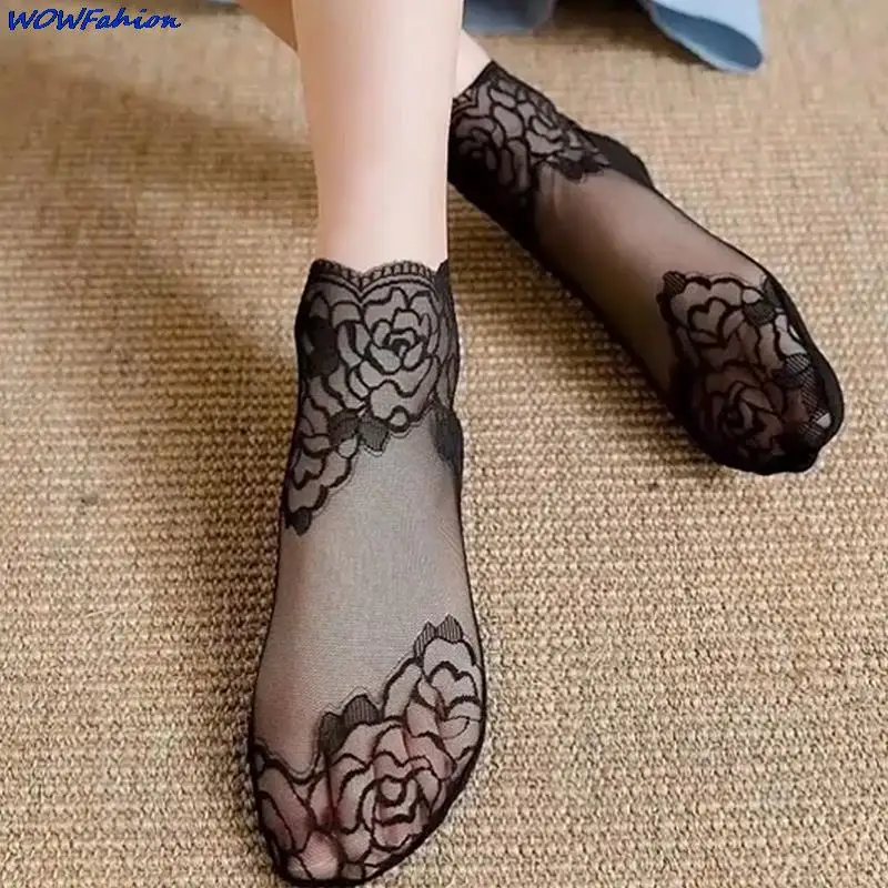 

Женские милые сексуальные невидимые кружевные носки в стиле "Лолита" для девушек, тонкие женские кружевные носки-лодочки, прозрачные нескользящие носки с вырезами