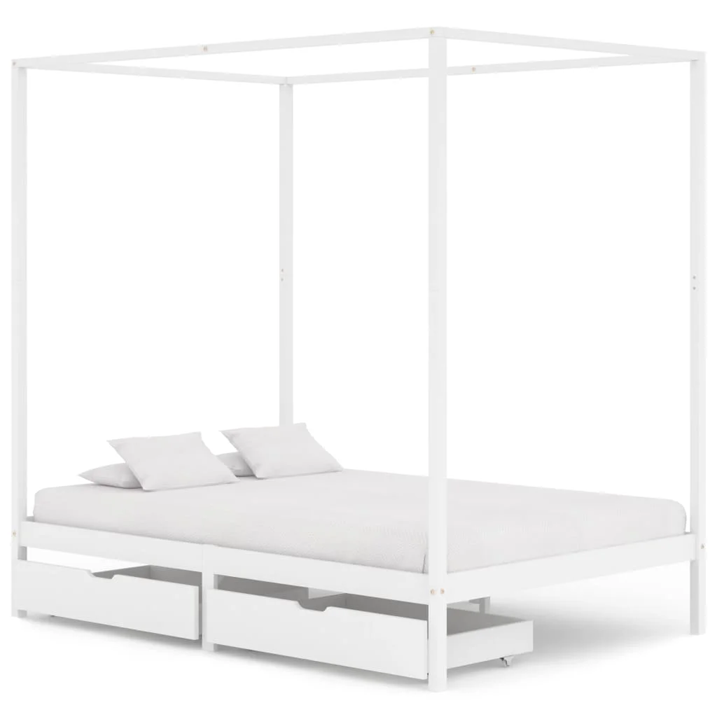Canopy Bed Frame with 2 Drawers, Solid Pine Wood Bed, Bedroom Furniture White 140x200cm
Canopy Bed Frame with 2 Drawers, Solid Pine Wood Bed, Bedroom Furniture White 140x200cm