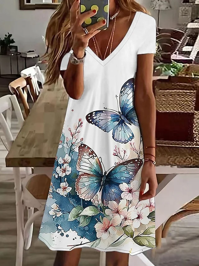 Women's Casual Dress Summer Dress Print Dress Floral Butterfly Print V Neck Mini Dress Fashion Modern Daily Holiday Short Sleep
Women's Casual Dress Summer Dress Print Dress Floral Butterfly Print V Neck Mini Dress Fashion Modern Daily Holiday Short Sleep