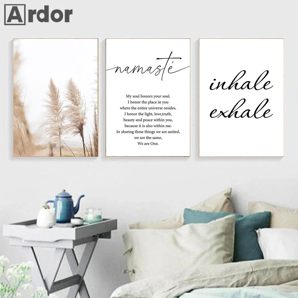 

Inhale Exhale Namaste Quotes Poster Canvas Painting Yoga Wall Art Print Plant Reed Posters Nordic Wall Pictures Bedroom Decor