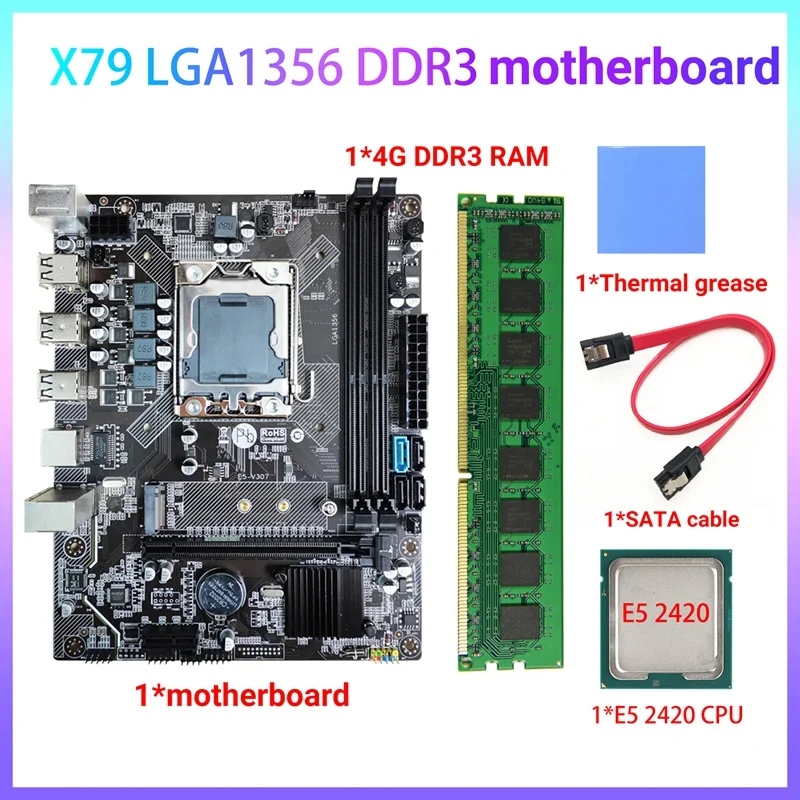 

Материнская плата X79 + процессор E5 2420 + ОЗУ 4 Гб DDR3 + термоподушка + кабель SATA LGA1356 DDR3 ОЗУ слот M.2 NVME SATA3.0 игровая материнская плата