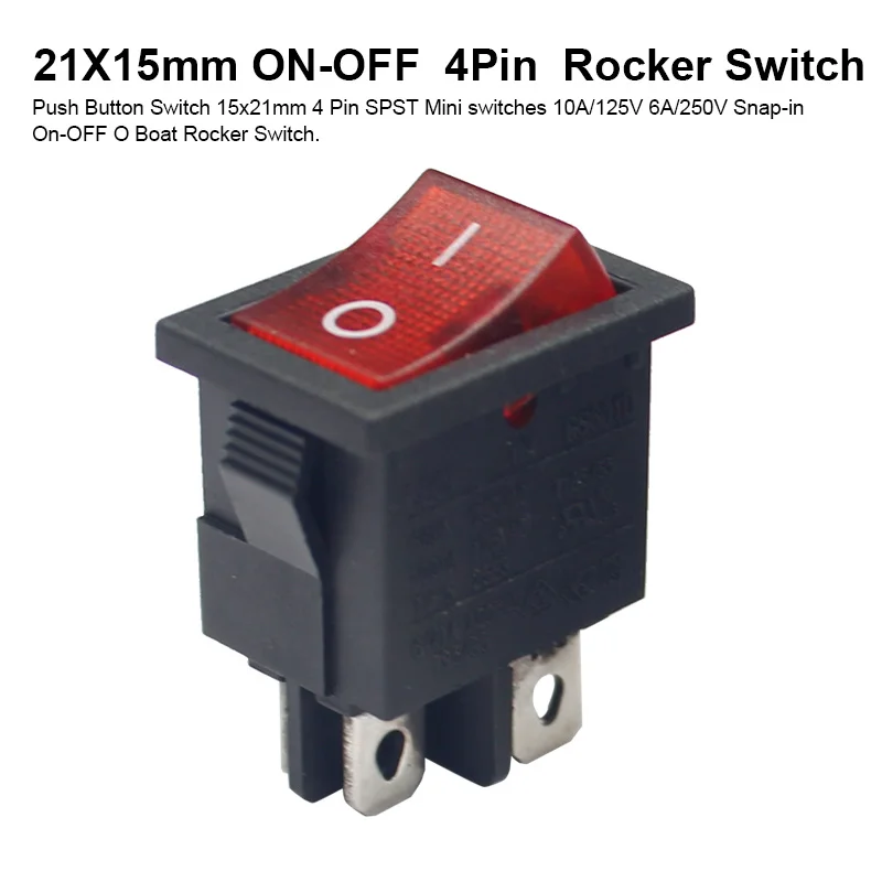 4 Pin 21*15mm ON-OFF Boat Car Rocker Switch 6A/250V AC 10A/125V AC With Red Blue Green Yellow Light Switch
4 Pin 21*15mm ON-OFF Boat Car Rocker Switch 6A/250V AC 10A/125V AC With Red Blue Green Yellow Light Switch